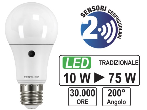 LAMPADINE CENTURY LED SENSOR E27 GO10W F (cartone 6 PZ)