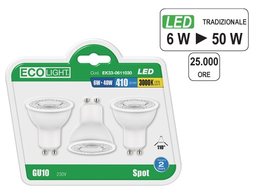 LAMPADINE ECOLIGHT LED GU10 SP6W C.CF3PZ