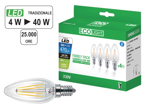 LAMPADINE ECOLIGHT LED FIL.OL.4W N.CF4PZ