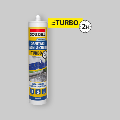 SILICONE ACETICO SANITARI BAGNI E CUCINE "TURBO" SOUDAL 300 ml - Trasparente