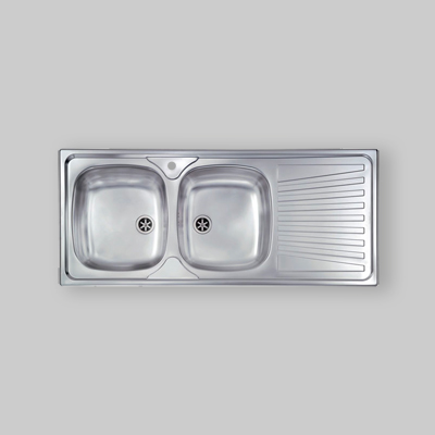 LAVELLO INOX A 2 VASCHE CON GOCCIOLATOIO AD INCASSO 116 x 50 Dx