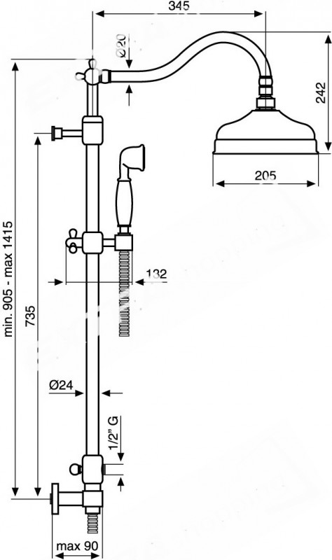 COLONNA DOCCIA OTTONE PRESA ACQUA ESTERNA EMMEVI ABEL C02618E  CROMATO